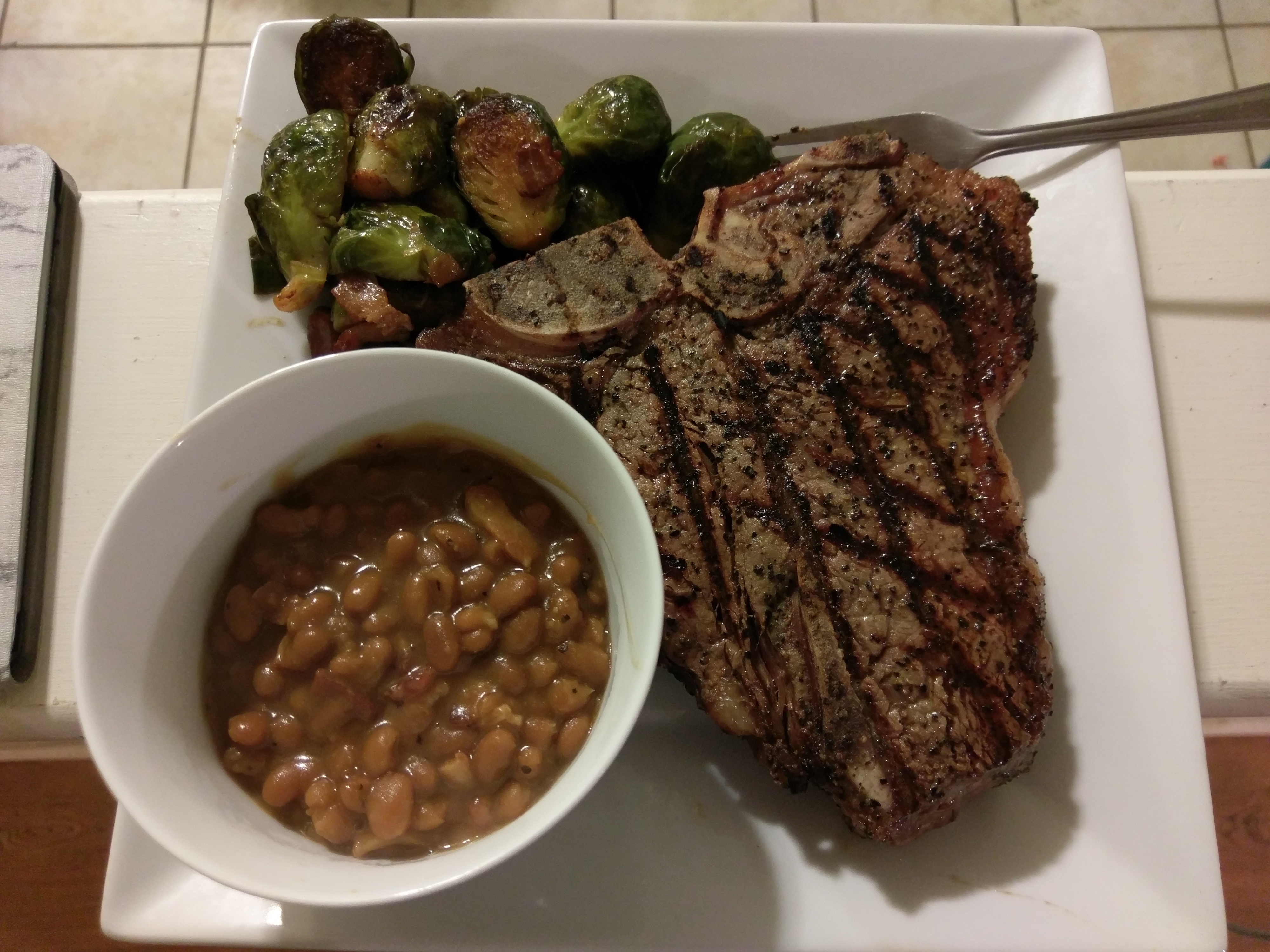 22 Ounce Porterhouse With Beans And Brussel Sprouts