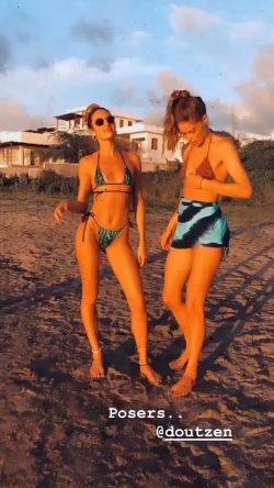 Candice Swanepoel And Doutzen Kroes – Bikini Dance On The Beach