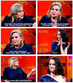 Carrie Fisher Letting Daisy Ridley Know What She Has To Look Forward Too