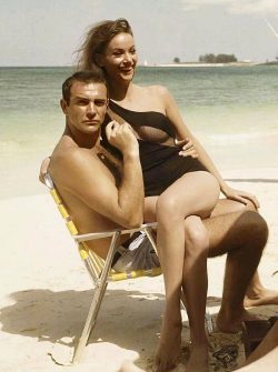 Claudine Auger With Sean Connery On The Set Of Thunderball