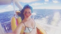 Skye Sweetnam – Blue And Black Bikini Top On A Boat On Pigeon Lake – Ontario, Canada – Screencaps – June 24, 2017